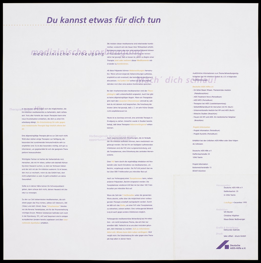 A Multi Coloured Swirling Design With The Message In German Get Smart You Can Do Something For You Medical Prevention Verso Text Relating To Hiv Related Medication An Advertisment For A Project Of